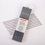Open package of ten Weldcraft 1.6mm (1/16 inch) gray 2% ceriated tungsten electrodes for TIG welding, ground finish.
