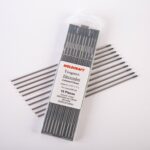Open package of ten Weldcraft 2.4mm (3/32 inch) gray 2% ceriated tungsten electrodes for TIG welding, ground finish.