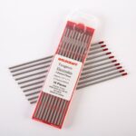 Pack of Weldcraft tungsten electrodes, 3.2mm x 175mm, 10 pieces with red tips for TIG welding.