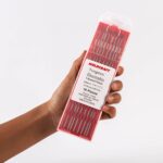 Weldcraft tungsten electrodes, 1.6mm x 175mm, 10 pieces with red tips for TIG welding.