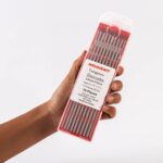 Weldcraft tungsten electrodes, 3.2mm x 175mm, 10 pieces with red tips for TIG welding.