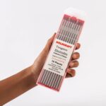 Weldcraft tungsten electrodes, 4.0mm x 175mm, 10 pieces with red tips for TIG welding.