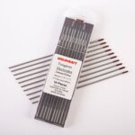 Close-up of Weldcraft 2.4mm (3/32 inch) brown tungsten electrodes (WZ3) for TIG welding