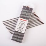 Close-up of Weldcraft 3.2mm (1/8 inch) brown tungsten electrodes (WZ3) for TIG welding