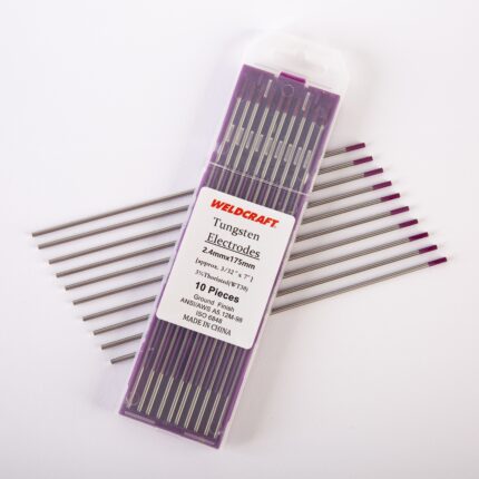 Ten Weldcraft 2.4mm (3/32 inch) purple pure tungsten electrodes (WT30) for TIG welding, ground finish